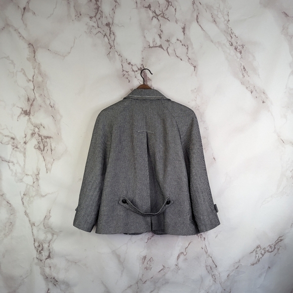 Talbots Blazer 12 Large Tweed Black White One Button Cuffed Cotton Crop Pleated - Picture 5 of 13